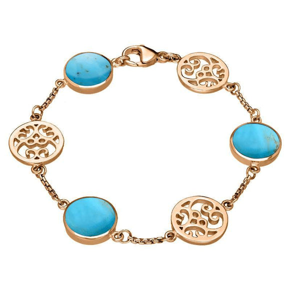 9ct Rose Gold Turquoise Flore Filigree Bracelet B943