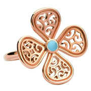 9ct Rose Gold Turquoise Flore Four Petal Filigree Ring. R807.