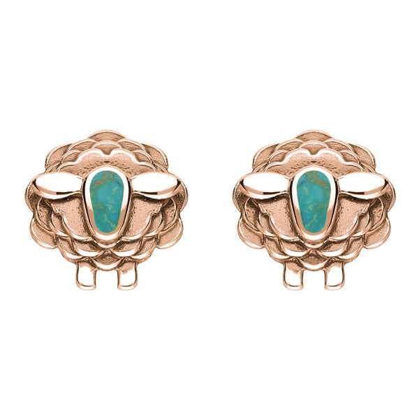 9ct Rose Gold Turquoise Sheep Stud Earrings, E2530.