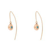 9ct Rose Gold Turquoise Star Disc Drop Earrings, E1371.