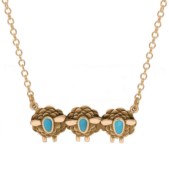 9ct Rose Gold Turquoise Three Sheep Necklace, N1139.