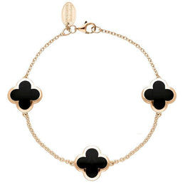9ct Rose Gold Whitby Jet Bloom Four Leaf Clover Chain Bracelet, B1196