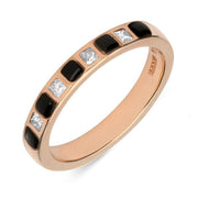 9ct Rose Gold Whitby Jet Diamond Half Eternity Ring