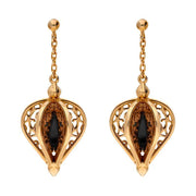 9ct Rose Gold Whitby Jet Flore Filigree Drop Earrings E1781