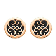 9ct Rose Gold Whitby Jet Flore Filigree Stud Earrings E1782