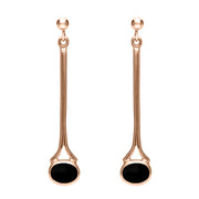 9ct Rose Gold Whitby Jet Long Drop Earrings. E094.