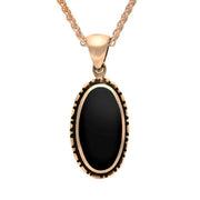 9ct Rose Gold Whitby Jet Oval Rope Edge Necklace P002