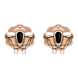 9ct Rose Gold Whitby Jet Sheep Stud Earrings, E2530.