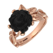 9ct Rose Gold Whitby Jet Tuberose Rose Leaf Twist Ring, R728.