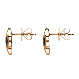 9ct Rose Gold Whitby Jet Bloom Four Leaf Clover Stud Earrings, E2465.