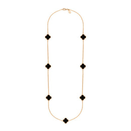 9ct Rose Gold Whitby Jet Bloom Seven Stone Four Leaf Clover Chain Necklace, N1040.