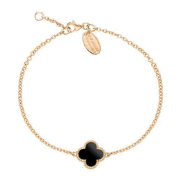  9ct Rose Gold Whitby Jet Bloom Four Leaf Clover Ball Edge Chain Bracelet, B1154.