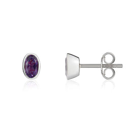 9ct White Gold Amethyst 5x3mm Oval Rub Over Set Stud Earrings. 33-51-098_2