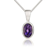 9ct White Gold Amethyst 6x4mm Oval Rub Over Set Necklace 62-51-021.