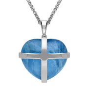 9ct White Gold Aquamarine Medium Cross Heart Necklace, P1543.