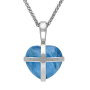 9ct White Gold Aquamarine Small Cross Heart Necklace, P1544.