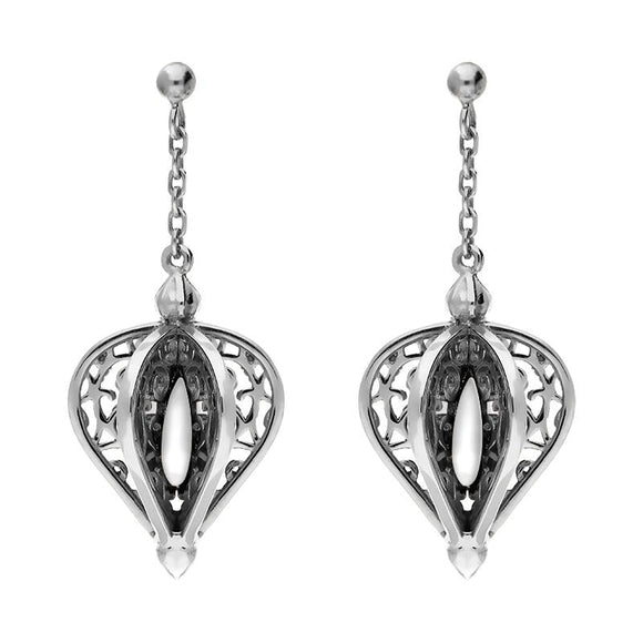 9ct White Gold Bauxite Flore Filigree Drop Earrings E1781