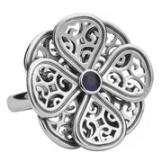 9ct White Gold Blue Goldstone Flore Eight Petal Flower Ring R808