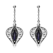 9ct White Gold Blue Goldstone Flore Filigree Drop Earrings E1781