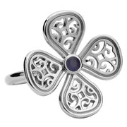 9ct White Gold Blue Goldstone Flore Four Petal Filigree Ring R807