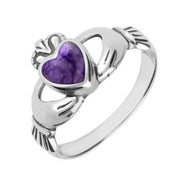 9ct White Gold Blue John Claddagh Set Ring, R074