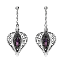 9ct White Gold Blue John Flore Filigree Drop Earrings E1781