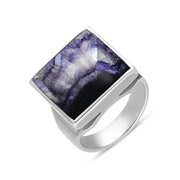 9ct White Gold Blue John Small Square Ring, R603.