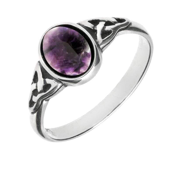 00186794 9ct White Gold Blue John Oval Celtic Shoulder Ring, R827.