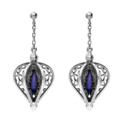 9ct White Gold Lapis Lazuli Flore Filigree Drop Earrings E1781