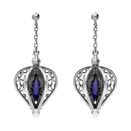 9ct White Gold Lapis Lazuli Flore Filigree Drop Earrings E1781