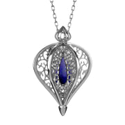 9ct White Gold Lapis Lazuli Flore Filigree Small Necklace P2338C