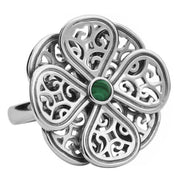 9ct White Gold Malachite Flore Eight Petal Flower Ring R808