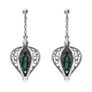 9ct White Gold Malachite Flore Filigree Drop Earrings E1781