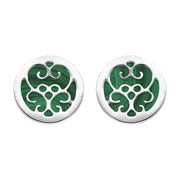 9ct White Gold Malachite Flore Filigree Stud Earrings, E1782