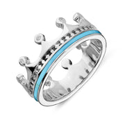 9ct White Gold Turquoise Diamond Tiara Patterned Band Ring. R1222.