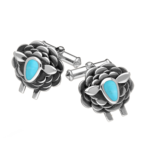  9ct White Gold Turquoise Sheep Cufflinks, CL547.