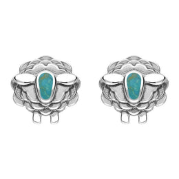 9ct White Gold Turquoise Sheep Stud Earrings, E2530.