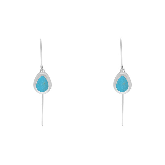 9ct White Gold Turquoise Fleur De Lis Disc Drop Earrings, E1373.