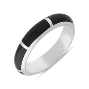 9ct White Gold Whitby Jet 6mm Gap Wedding Band Ring, R588