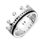 9ct White Gold Whitby Jet Diamond Tiara Band Ring. R1222.