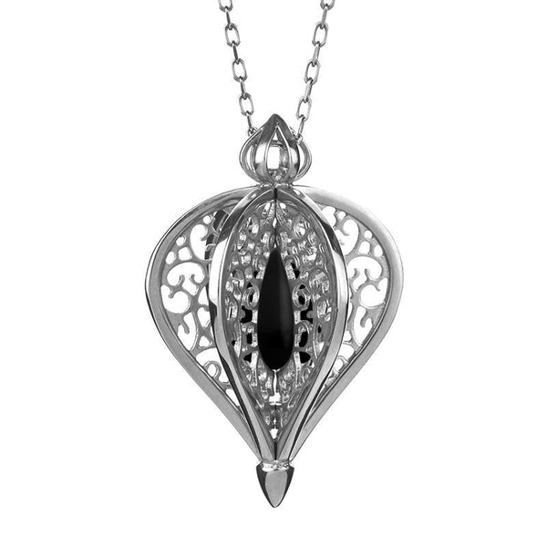 9ct White Gold Whitby Jet Flore Filigree Small Necklace P2338C