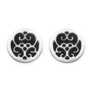 9ct White Gold Whitby Jet Flore Filigree Stud Earrings, E1782