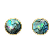 9ct Yellow Gold Abalone 6mm Classic Medium Round Stud Earrings, E003.