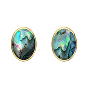 9ct Yellow Gold Abalone 8 x 6mm Classic Medium Oval Stud Earrings, E006.