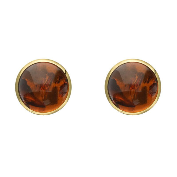 9ct Yellow Gold Amber 6mm Classic Medium Round Stud Earrings, E003.