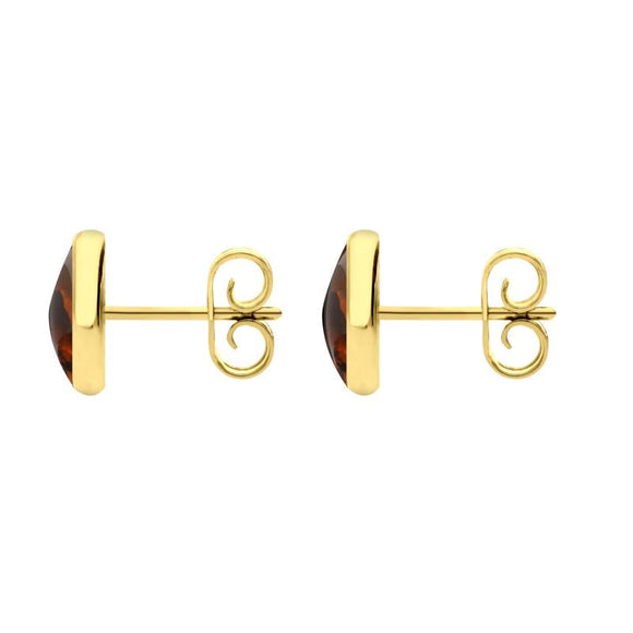 9ct Yellow Gold Amber 8mm Classic Large Round Stud Earrings, E004.