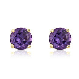 9ct Yellow Gold Amethyst 5mm Round Claw Set Stud Earrings. 33-51-030