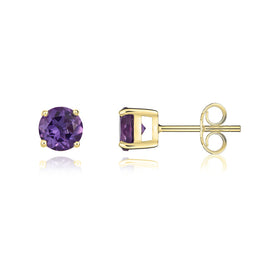 9ct Yellow Gold Amethyst 5mm Round Claw Set Stud Earrings. 33-51-030_2
