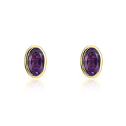 9ct Yellow Gold Amethyst 5x3mm Oval Rub Over Set Stud Earrings. 33-51-099.
