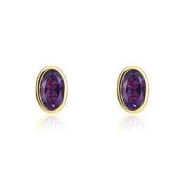 9ct Yellow Gold Amethyst 5x3mm Oval Rub Over Set Stud Earrings. 33-51-099.